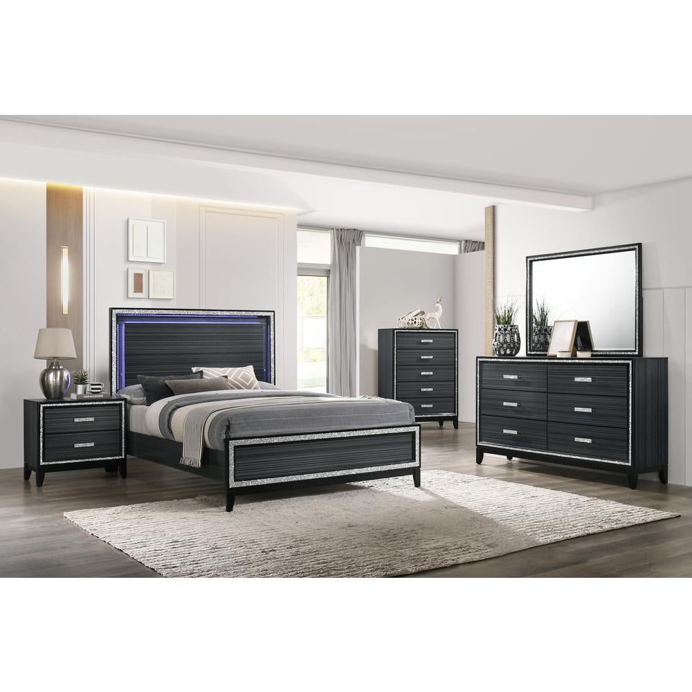 Haiden Double Black Dresser with Silver Trim and Felt Lined Drawers