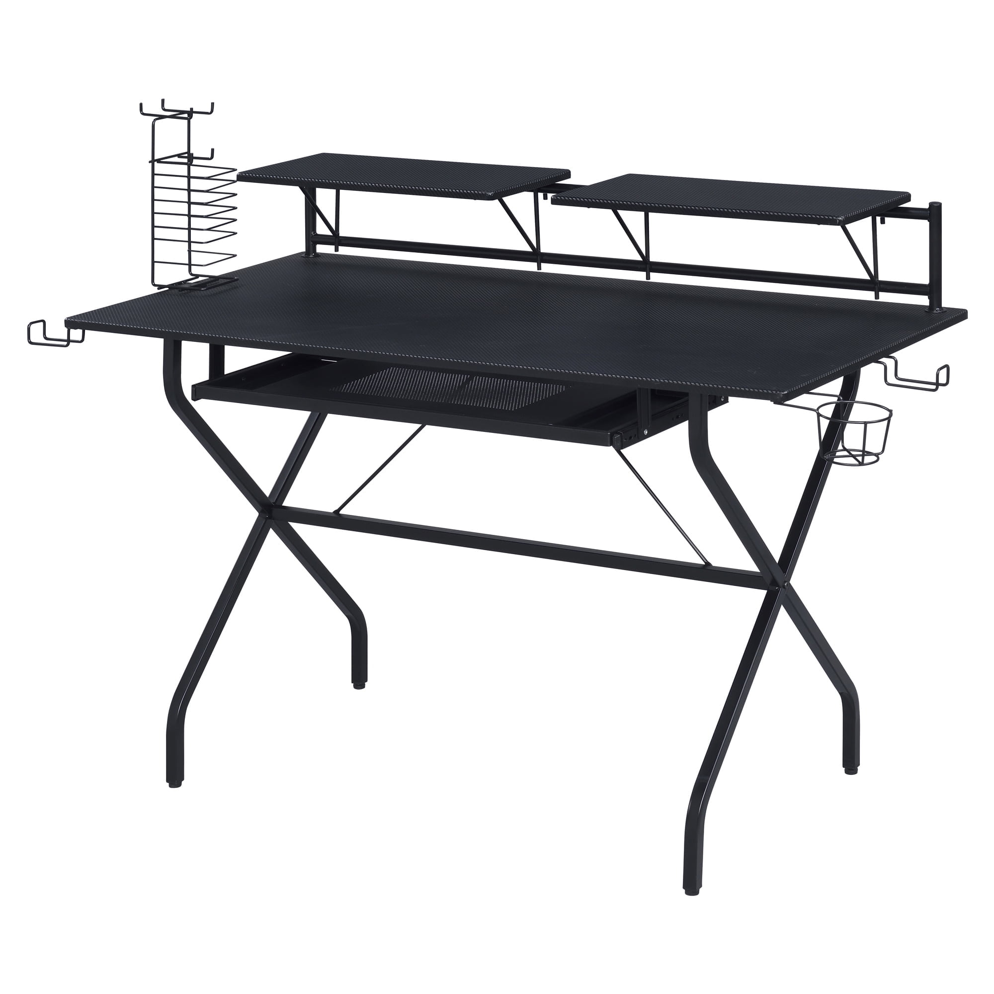 Hartman 53" Black Wood Computer Desk with Hutch and Cup Holder