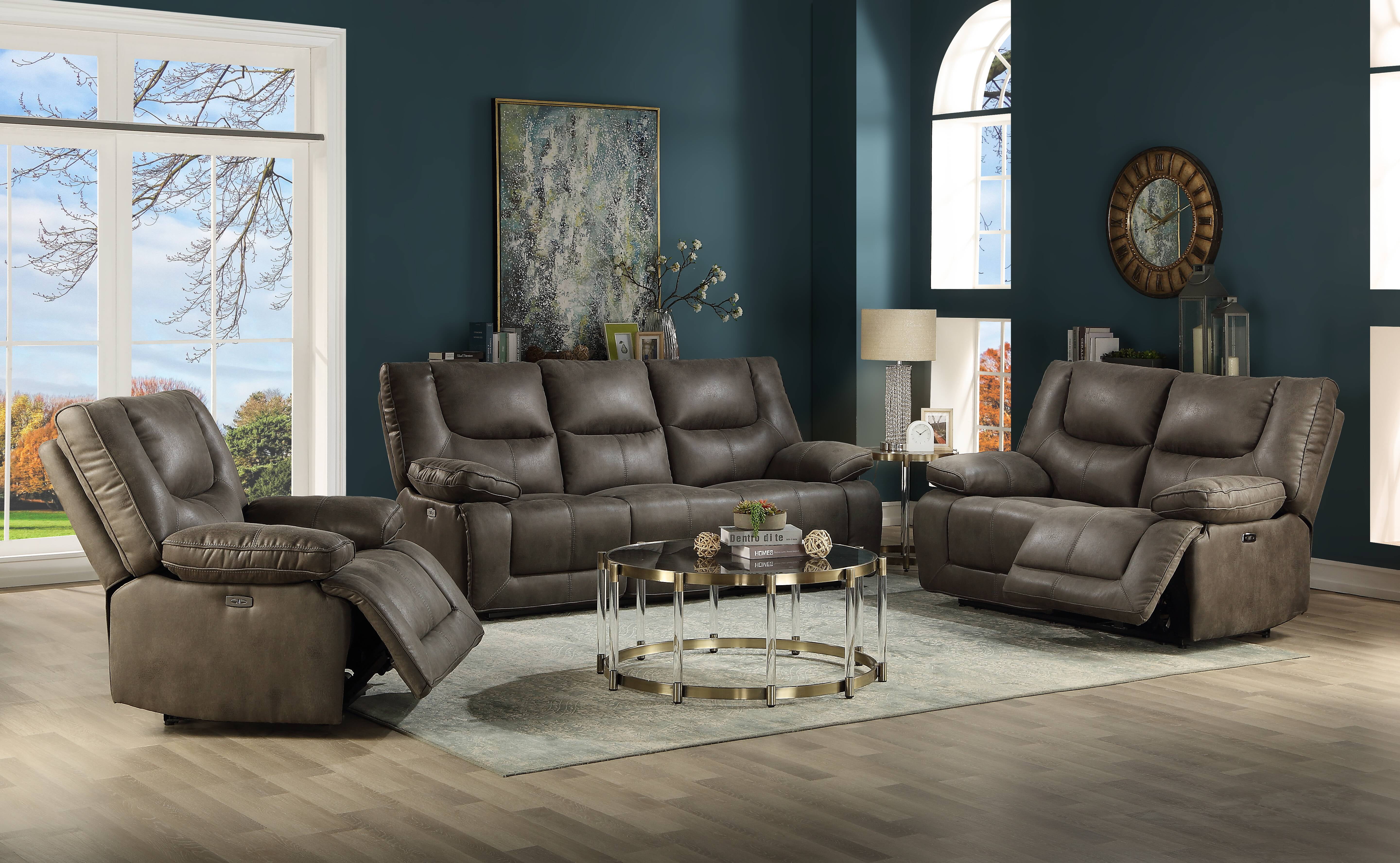87'' Gray Leather-Aire Power Reclining Sofa with USB Ports