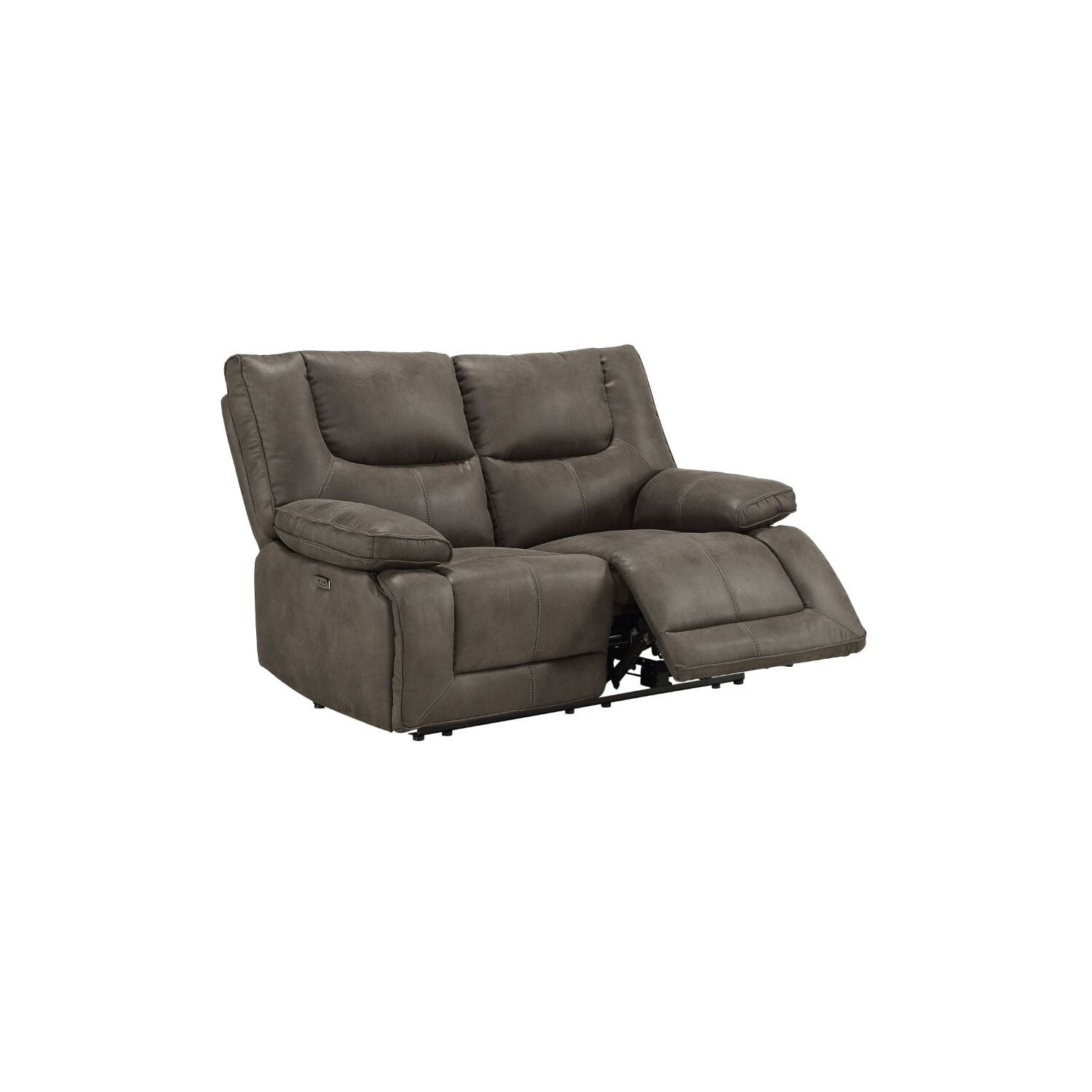 Gray Leather Tufted Power Motion Loveseat with Pillow-Top Arms