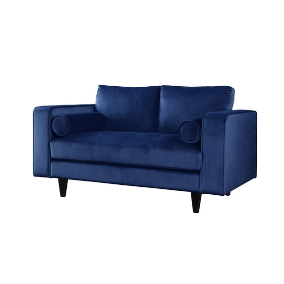ACME Heather Memory Foam Loveseat with 2 Pillows in Navy Velvet
