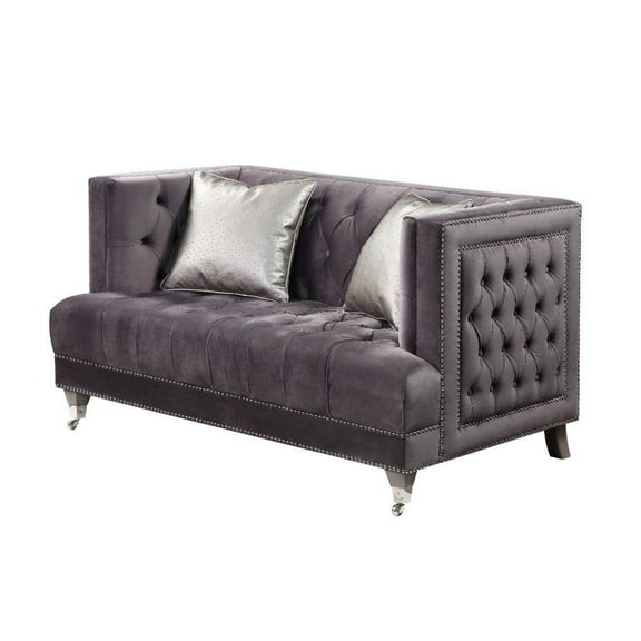 Loveseat w/2 Pillows, Gray Velvet
