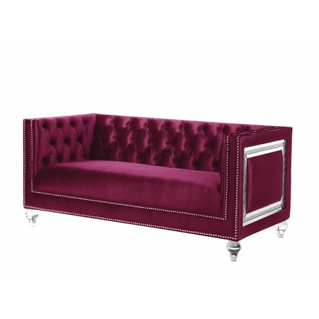 ACME Heibero Loveseat w/2 Pillows, Burgundy Velvet