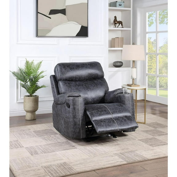 ACME Hirah Wood & Microfiber Upholstered Glider Recliner in Dark Gray