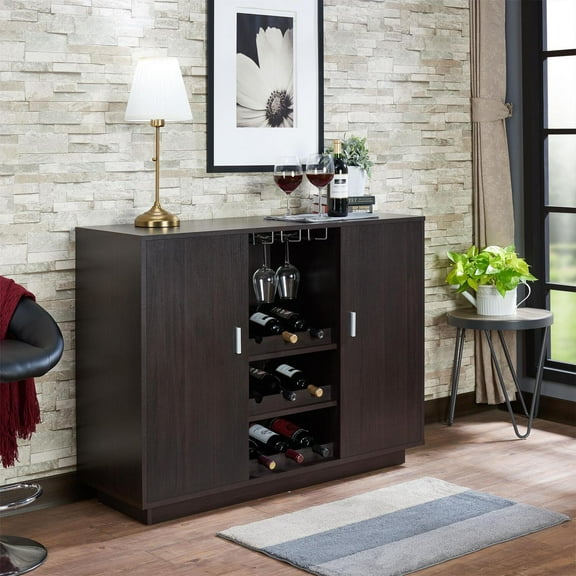 ACME Houp 2-Door Wooden Server with Wine Rack in Espresso
