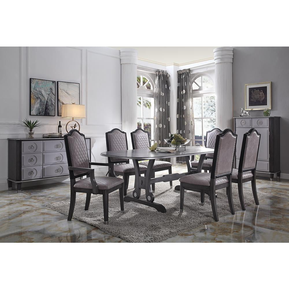 Beatrice High-Back Two-Tone Gray Fabric & Charcoal Wood Arm Chair