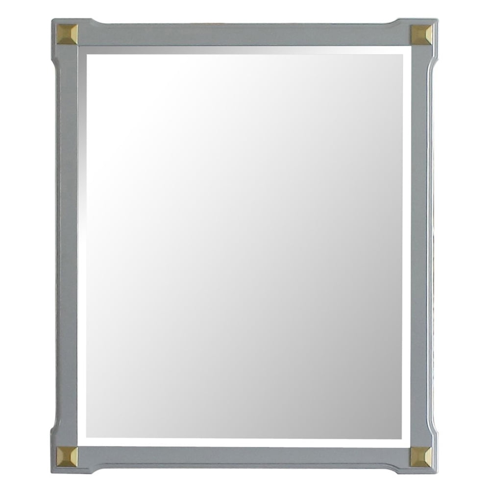 Pearl Gray Rectangular Wood Mirror with Decorative Corners