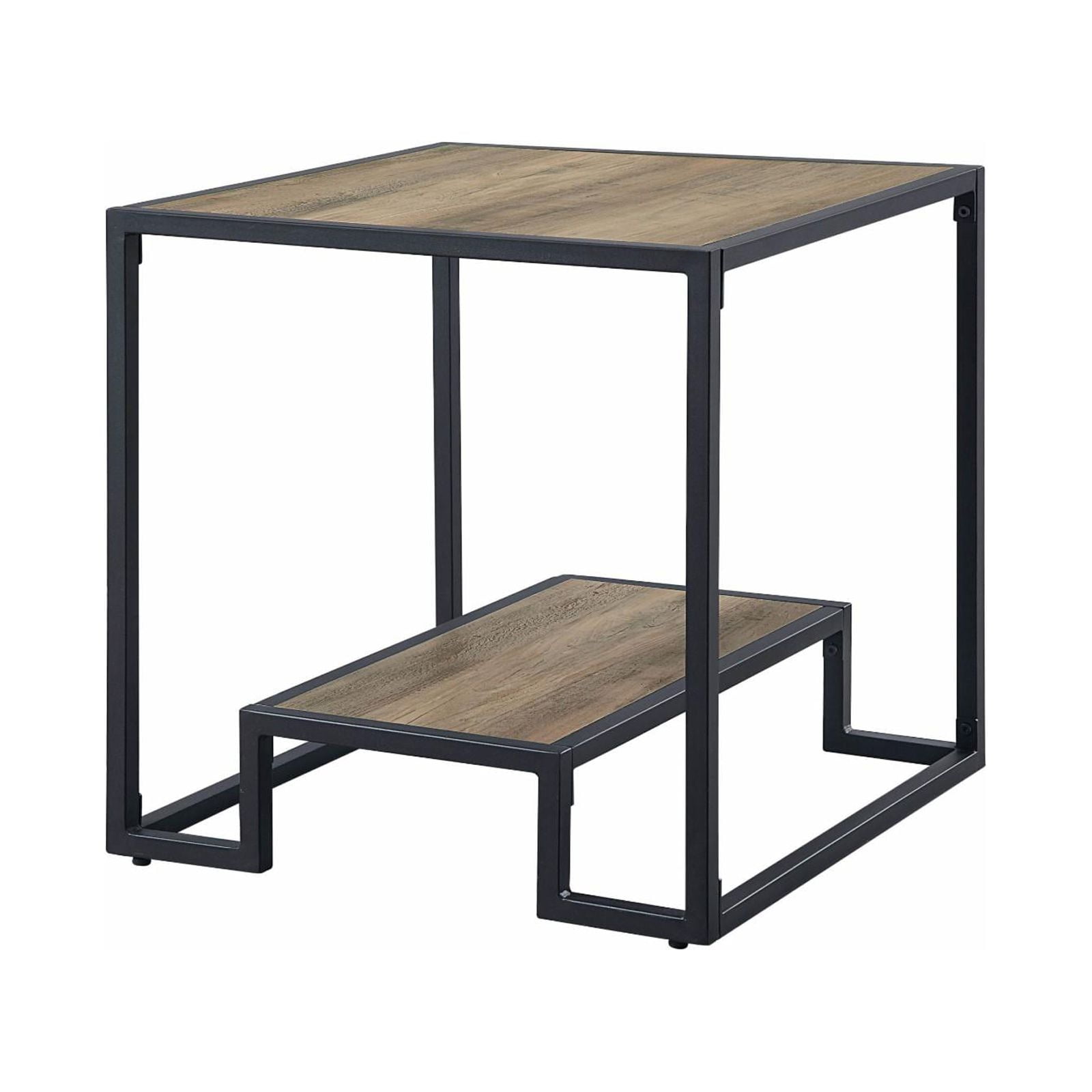 Idella 22" Rustic Oak and Black Metal End Table