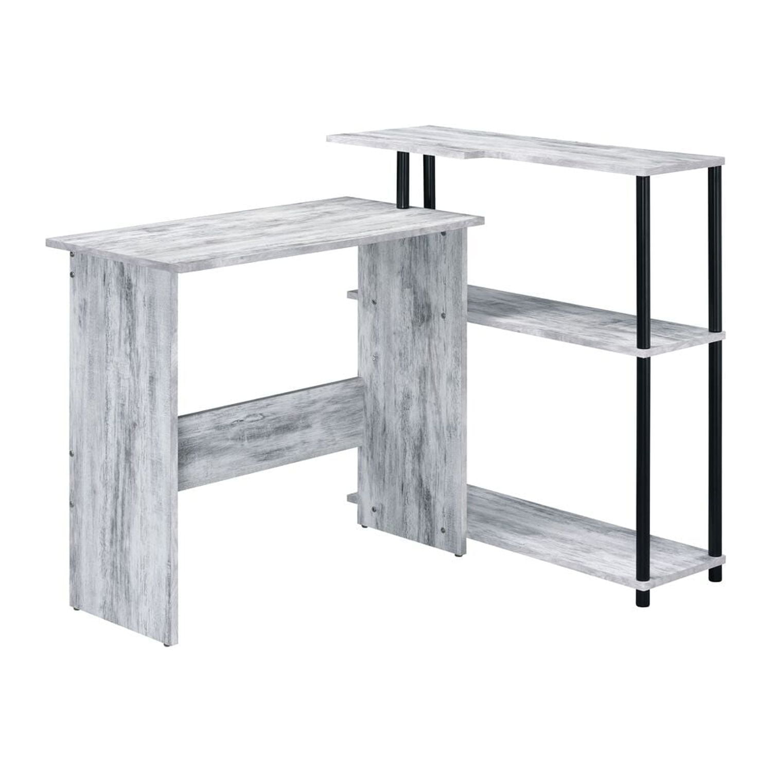 Modern Black Wood Writing Desk with Built-in Bookshelf and Drawer