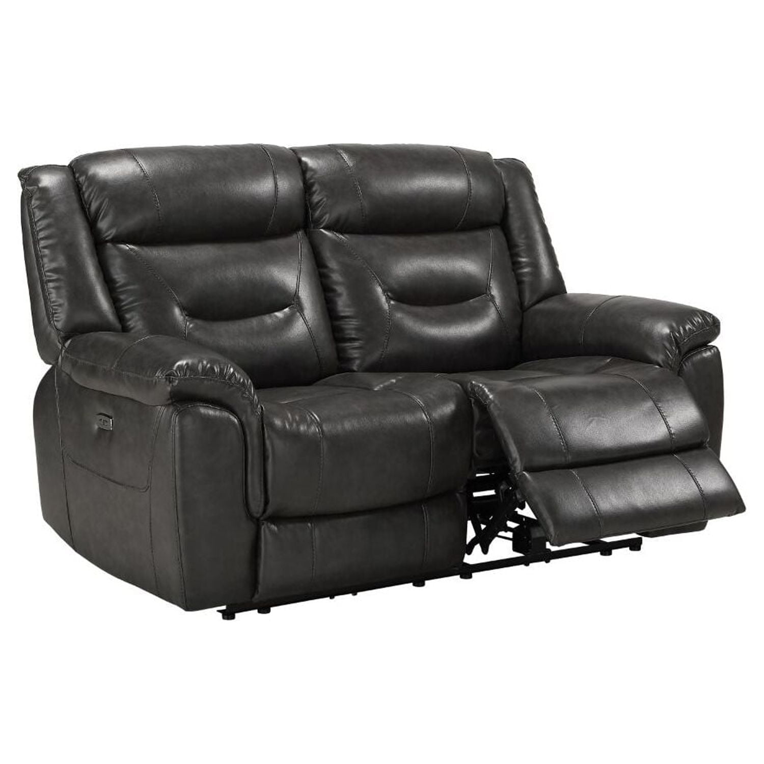 65" Gray Leather Tufted Power Motion Loveseat with Wood Frame