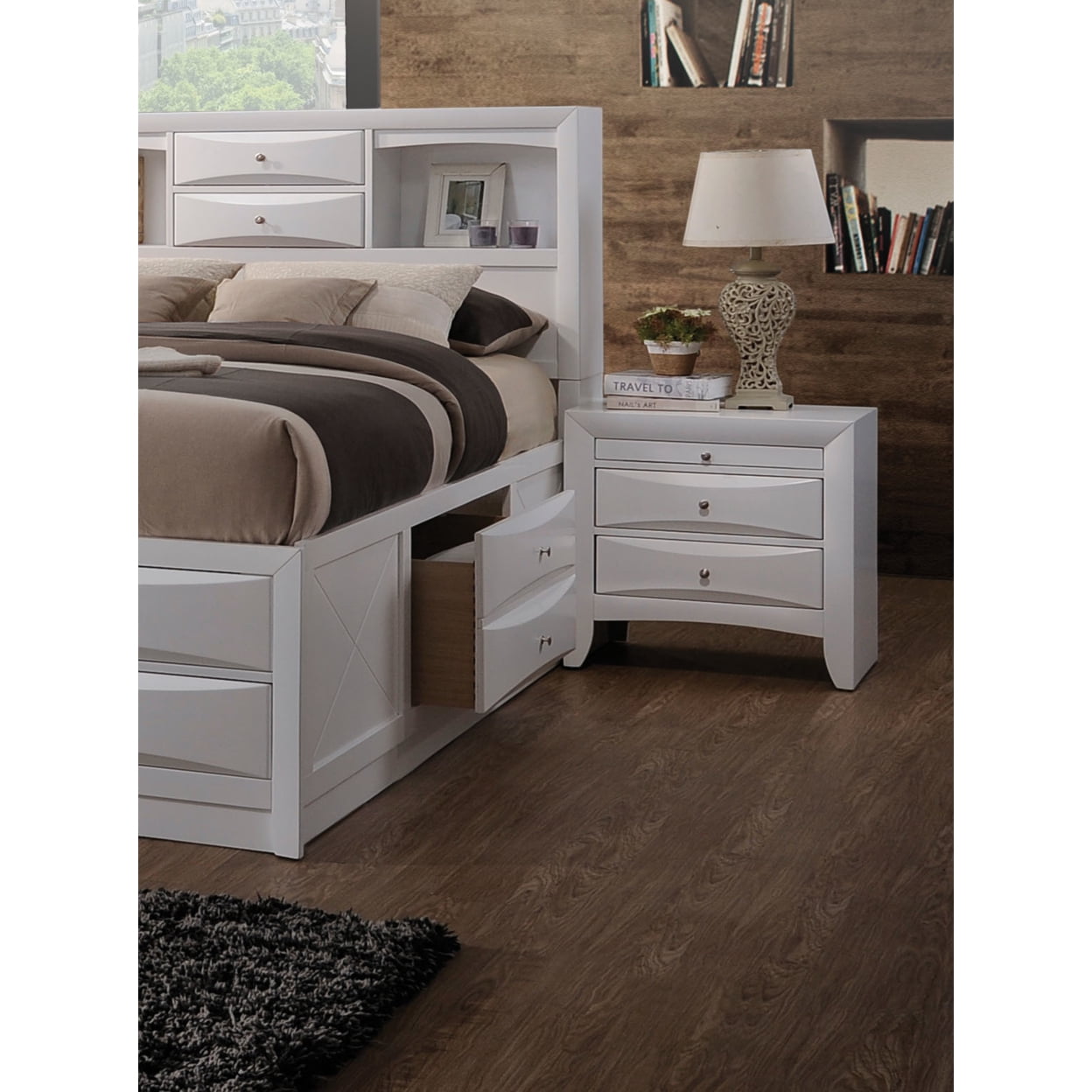 Elegant White 2-Drawer Nightstand with Beveled Fronts - 26"x25"