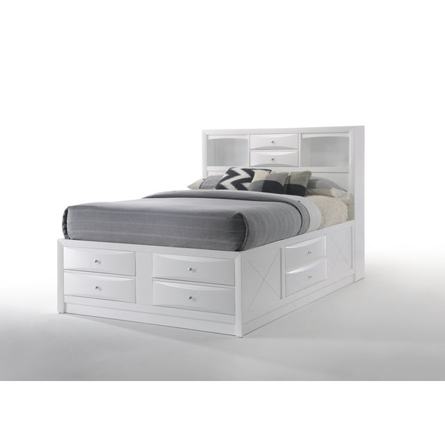 ACME Ireland Queen Bed with Storage in White Rubberwood