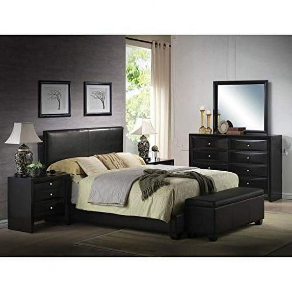 ACME Ireland Queen Panel Bed in Black Faux Leather, Multiple Sizes