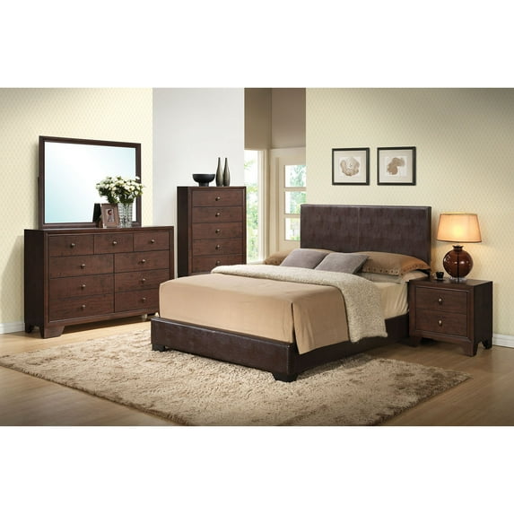 ACME Ireland Queen Panel Bed in Brown Faux leather, Multiple Sizes