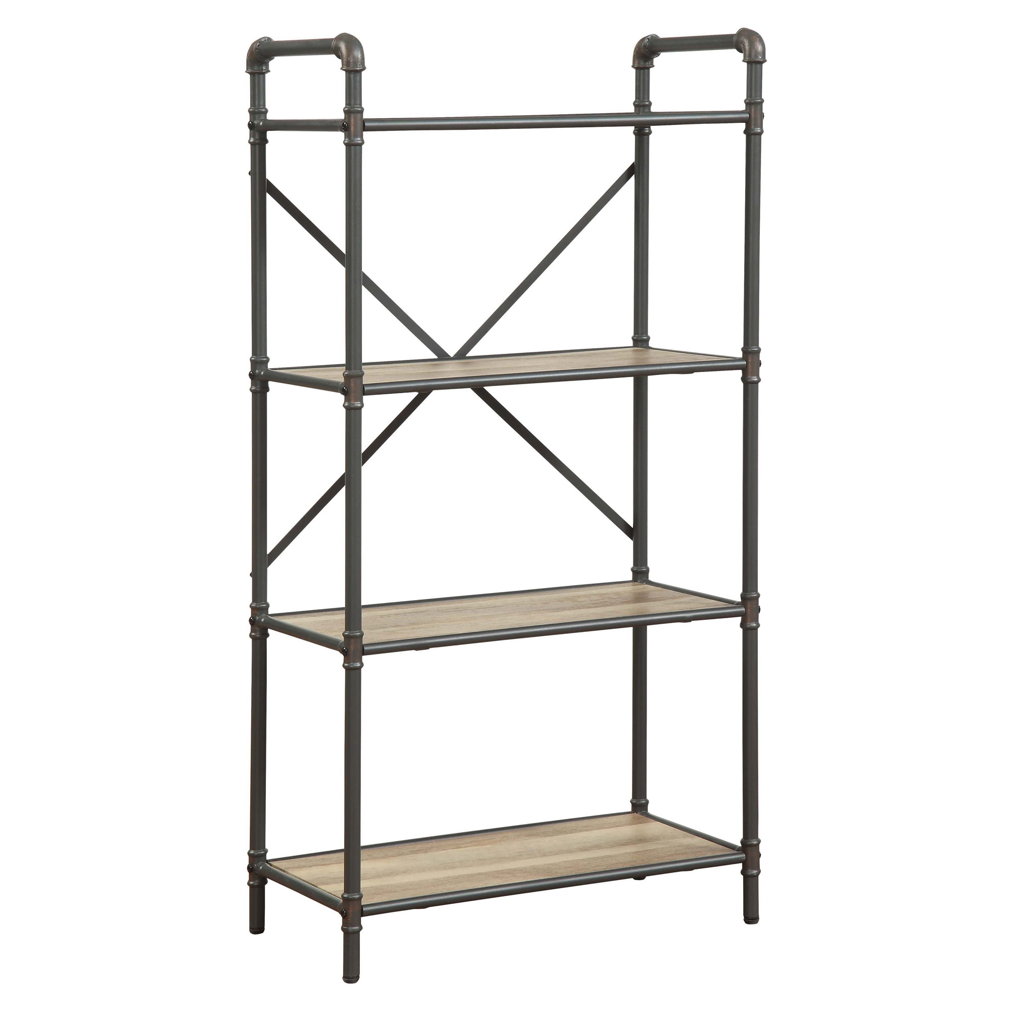 Antique Oak and Sandy Gray 4-Shelf Wood Bookcase
