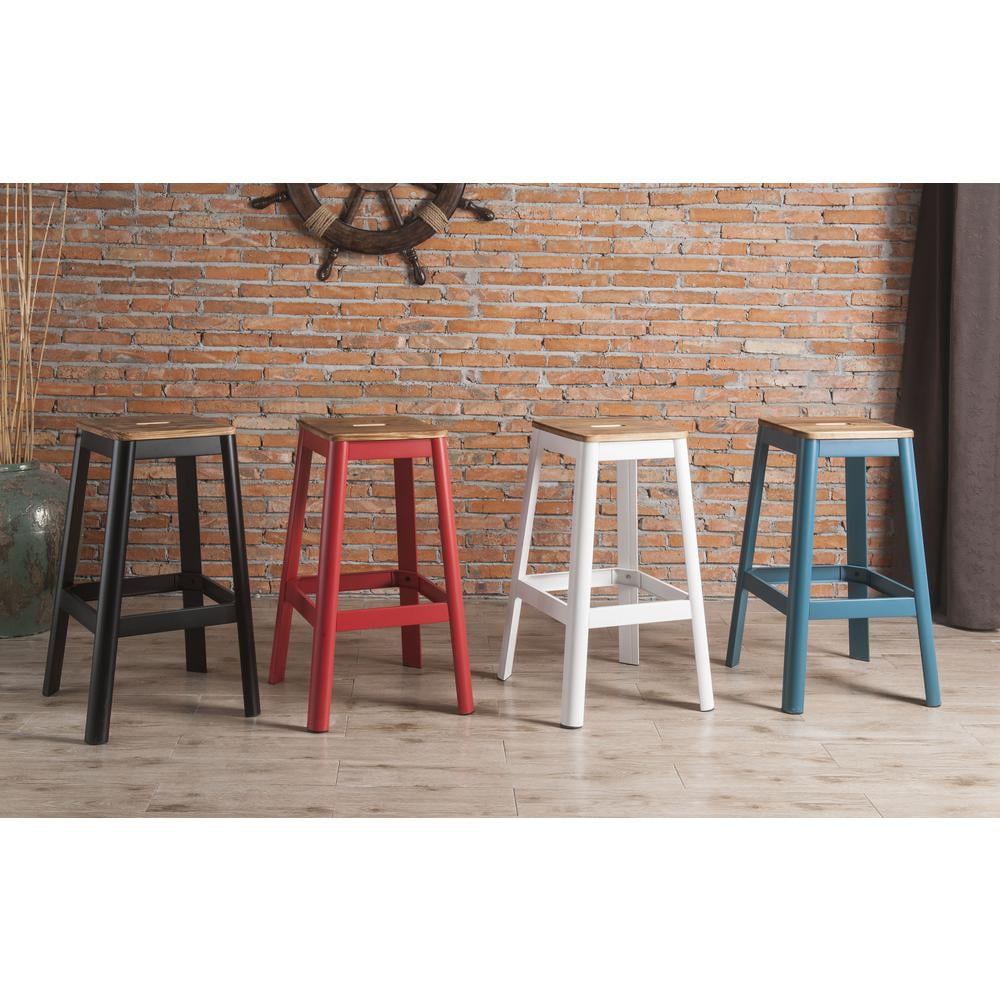 Natural Pine & Black Metal 30" Backless Bar Stool