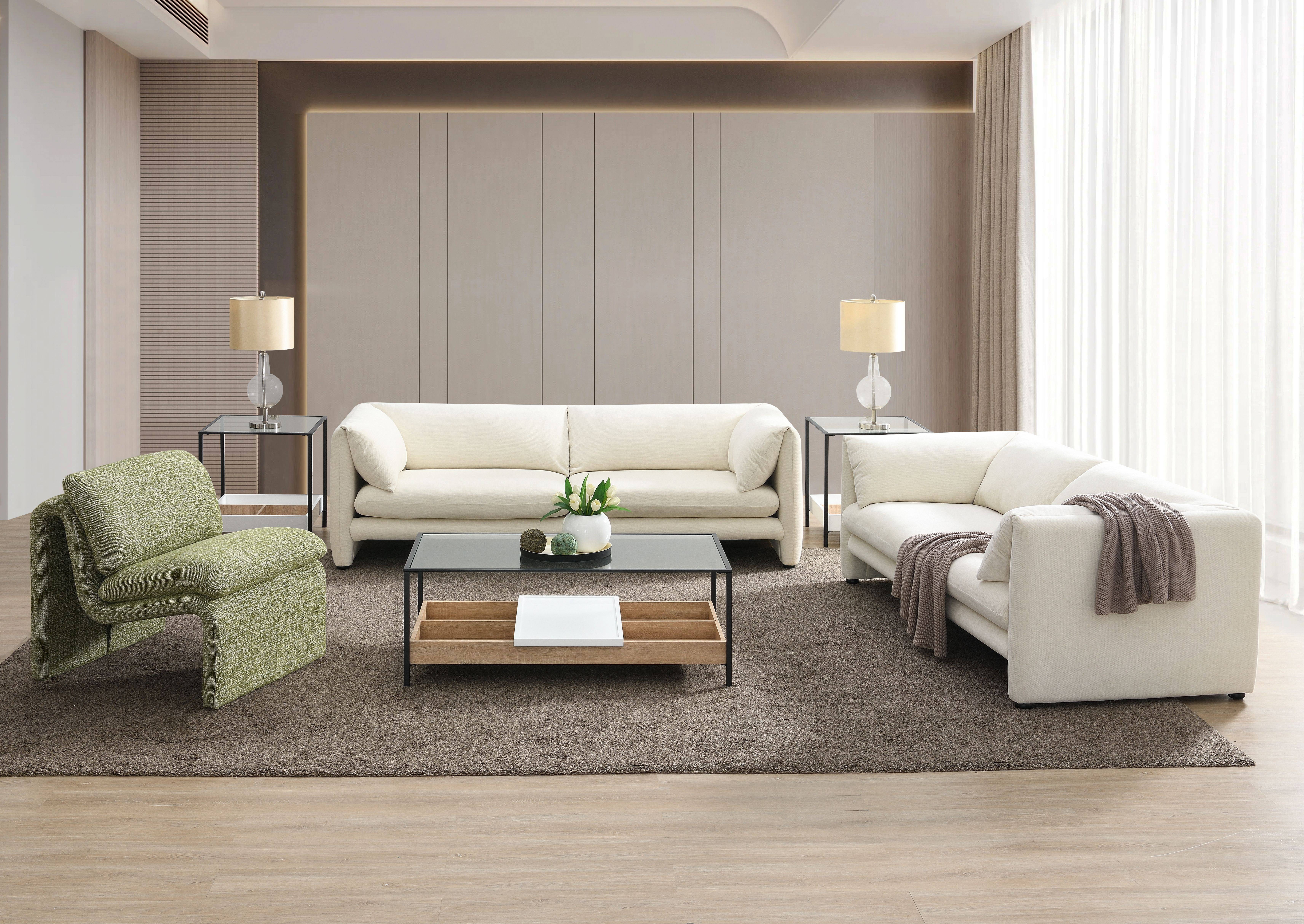 Beige Linen Tufted 2-Seat Loveseat with Wood Frame