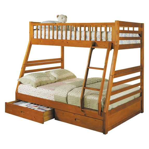 ACME Jason Twin over Full Bunk Bed with 2 Drawer in Honey Oak, Multiple Colors