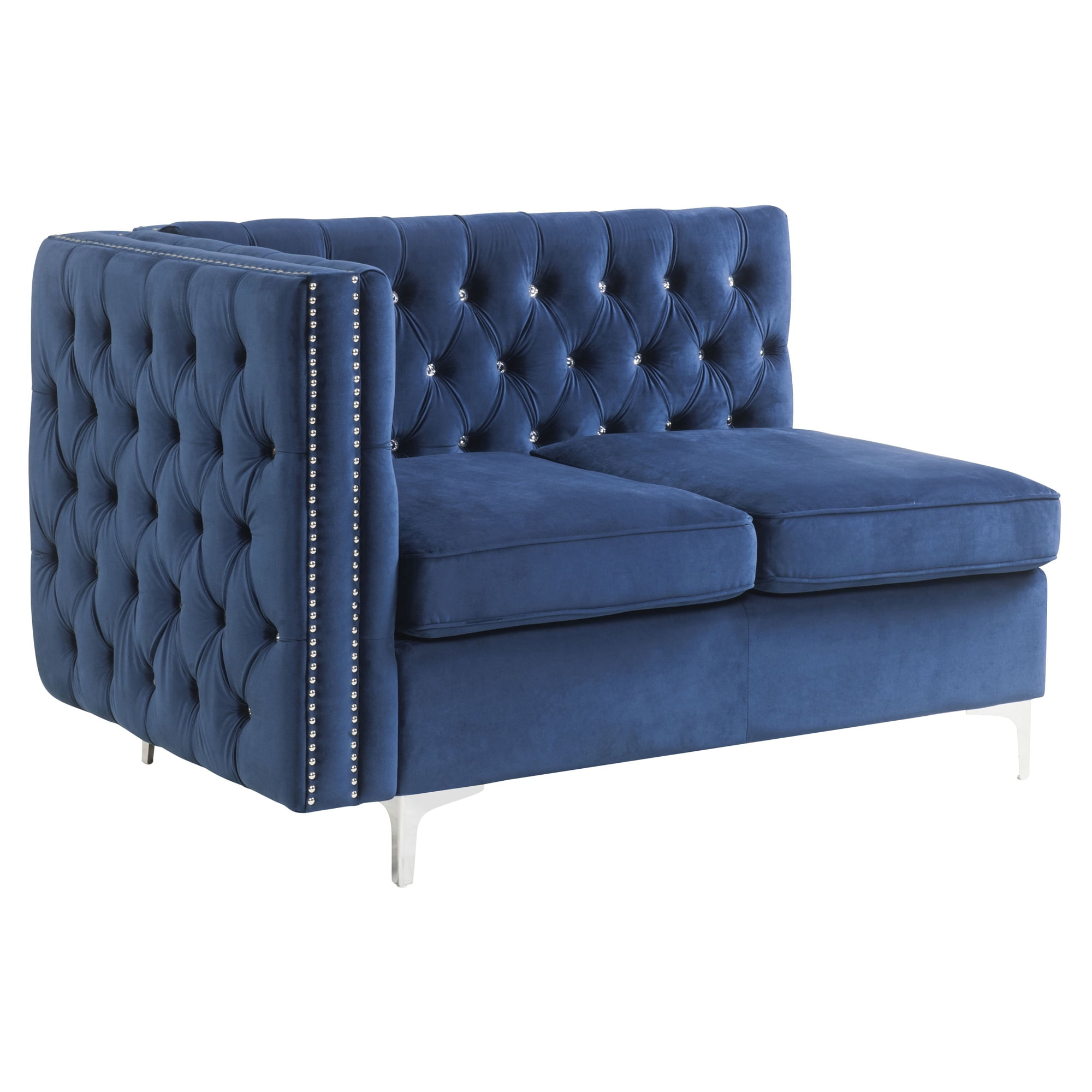 Jaszira Blue Velvet Modular Sofa with Button Tufting