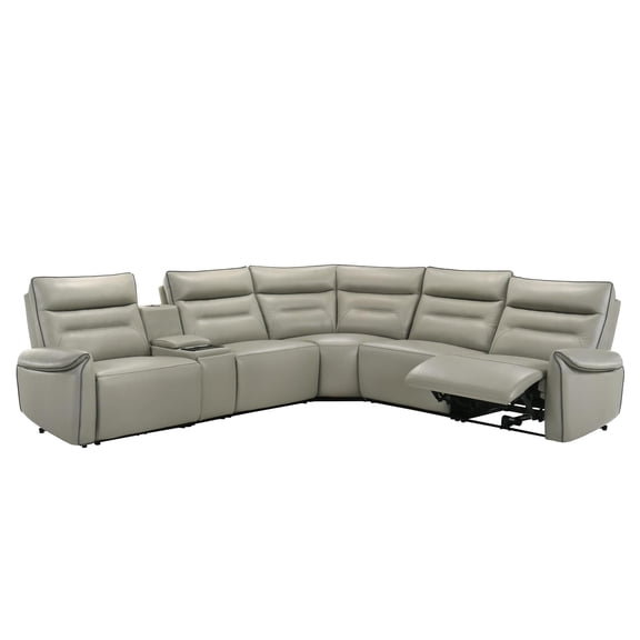 ACME Jayke Power Motion Sectional Sofa in Light Gray Top Grain Leather Match