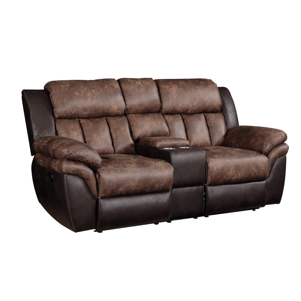 Acme Furniture Jaylen Motion Loveseat w/Console Toffee & Espresso Polished Microfiber