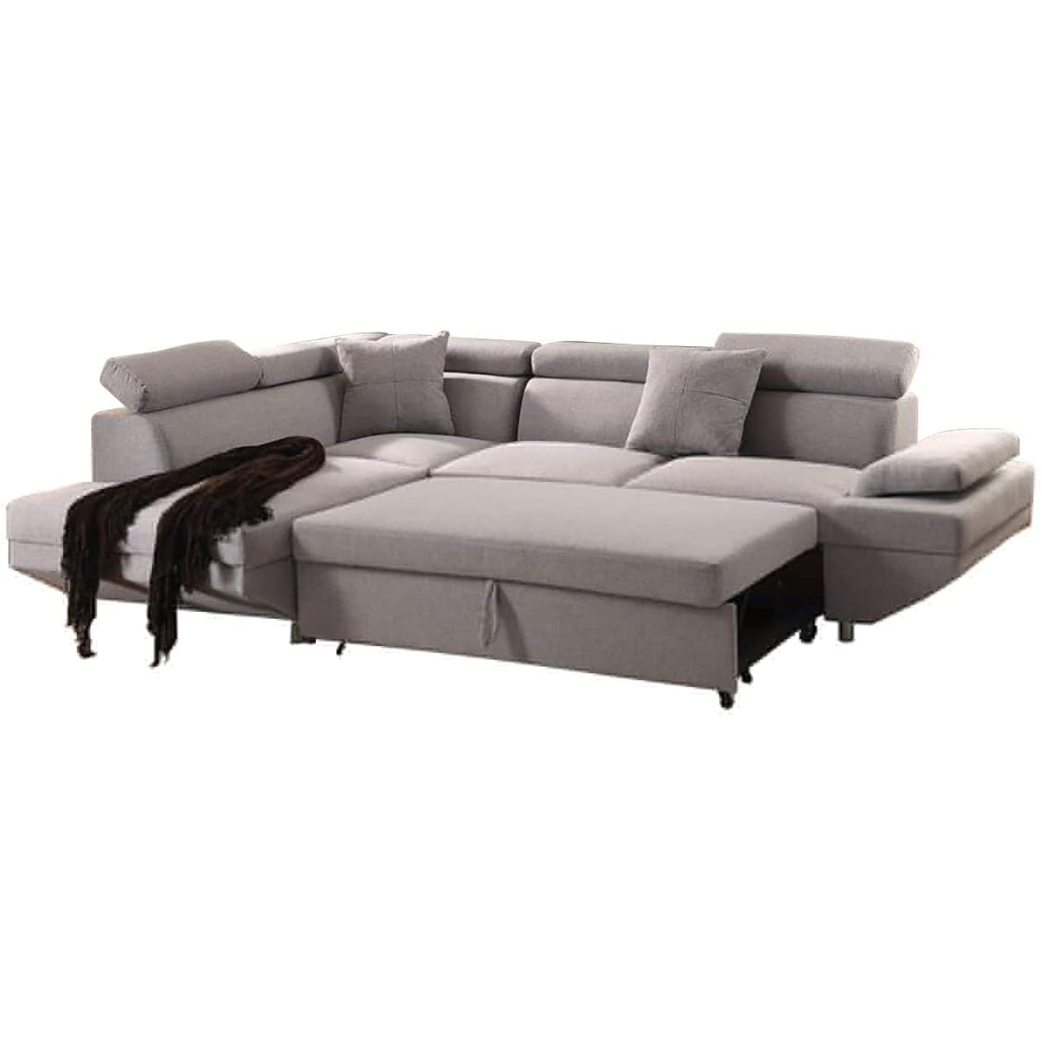 ACME Jemima Sectional Sofa with Sleeper in Gray Fabric