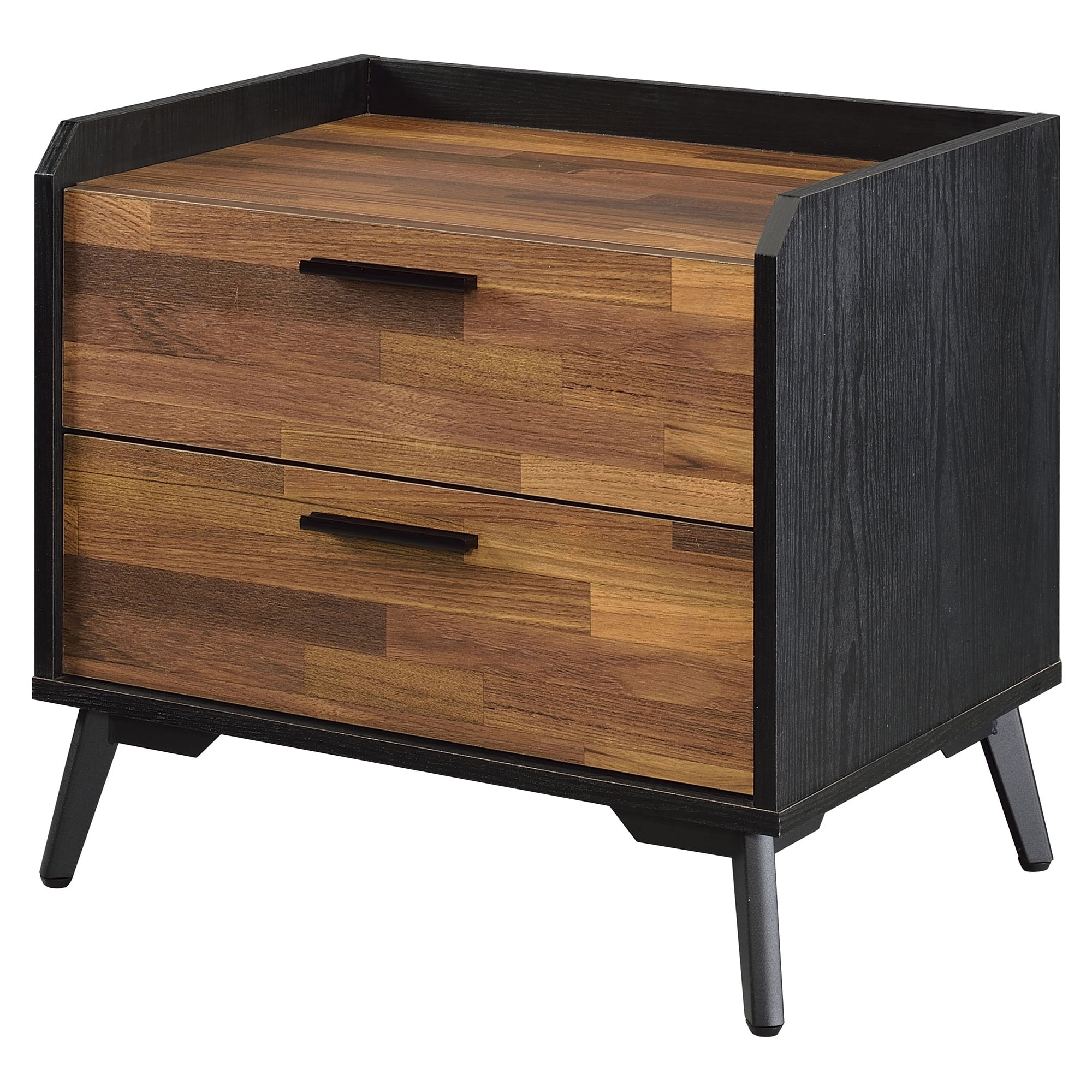 Jiranty Industrial Walnut & Black Metal Accent Table with Storage