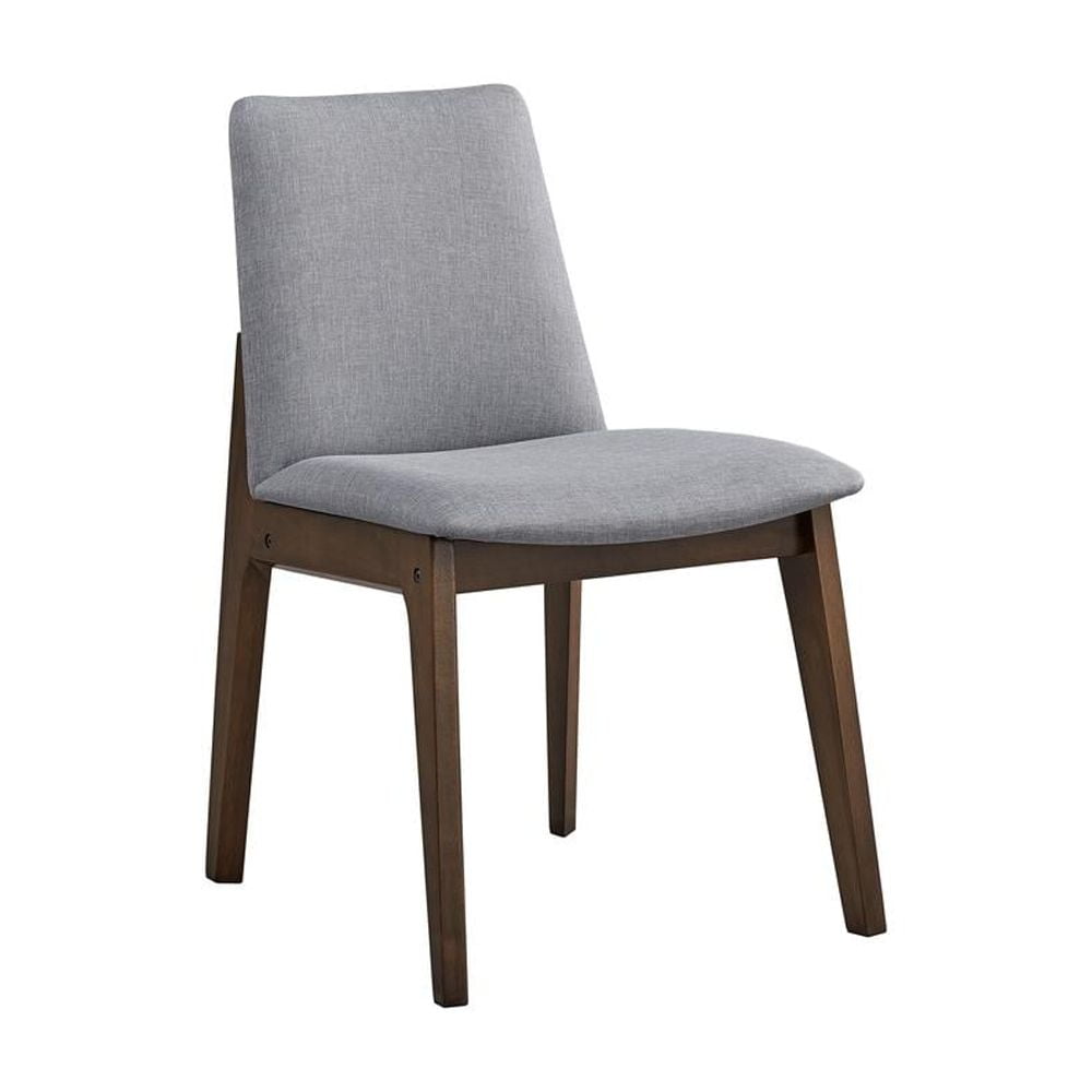 Gray Upholstered Side Chair with Walnut Wood Frame