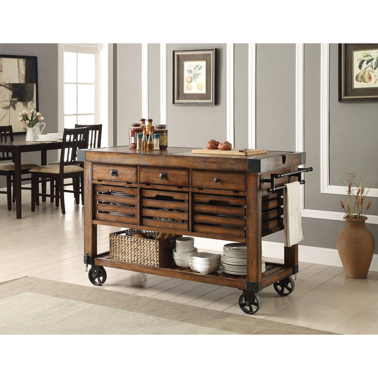 ACME Furniture KITCHEN COUNTER ※値段交渉可 ACME Kaif Wooden Storage Kitchen Cart, 3-Drawer with Baskets in