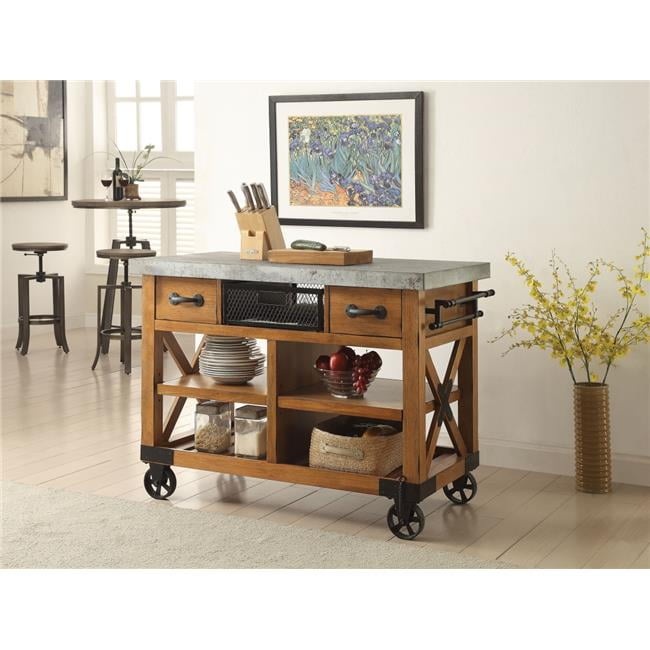 Kailey Antique Oak Drop Leaf Kitchen Cart with Storage