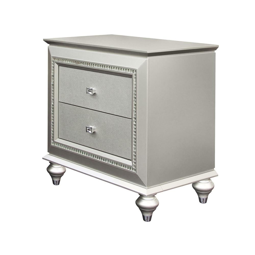 Kaitlyn Champagne Glam 2-Drawer Nightstand with Crystal Trim