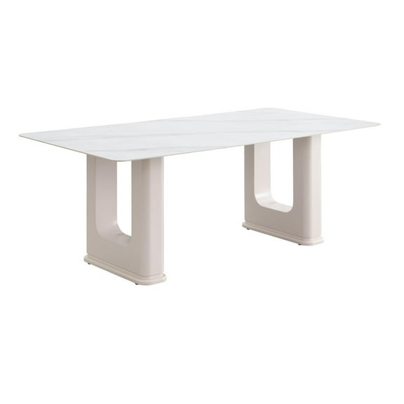 ACME Kalam Contemporary Wood Rectangular Dining Table in Beige and Ceramic