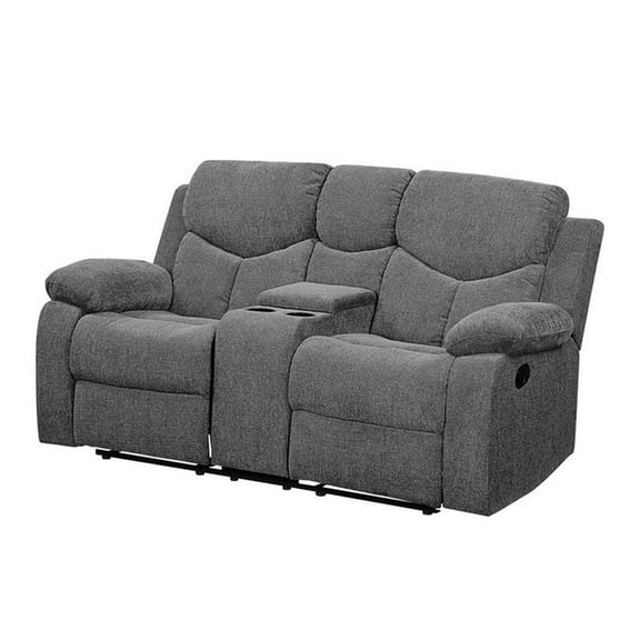 ACME Kalen Chenille Motion Reclining Loveseat with Console in Gray
