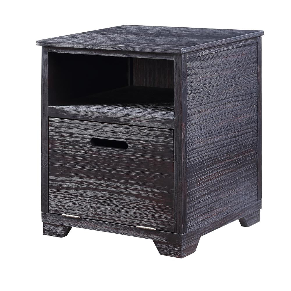 Antique Black 24" Pine Wood End Table with Storage