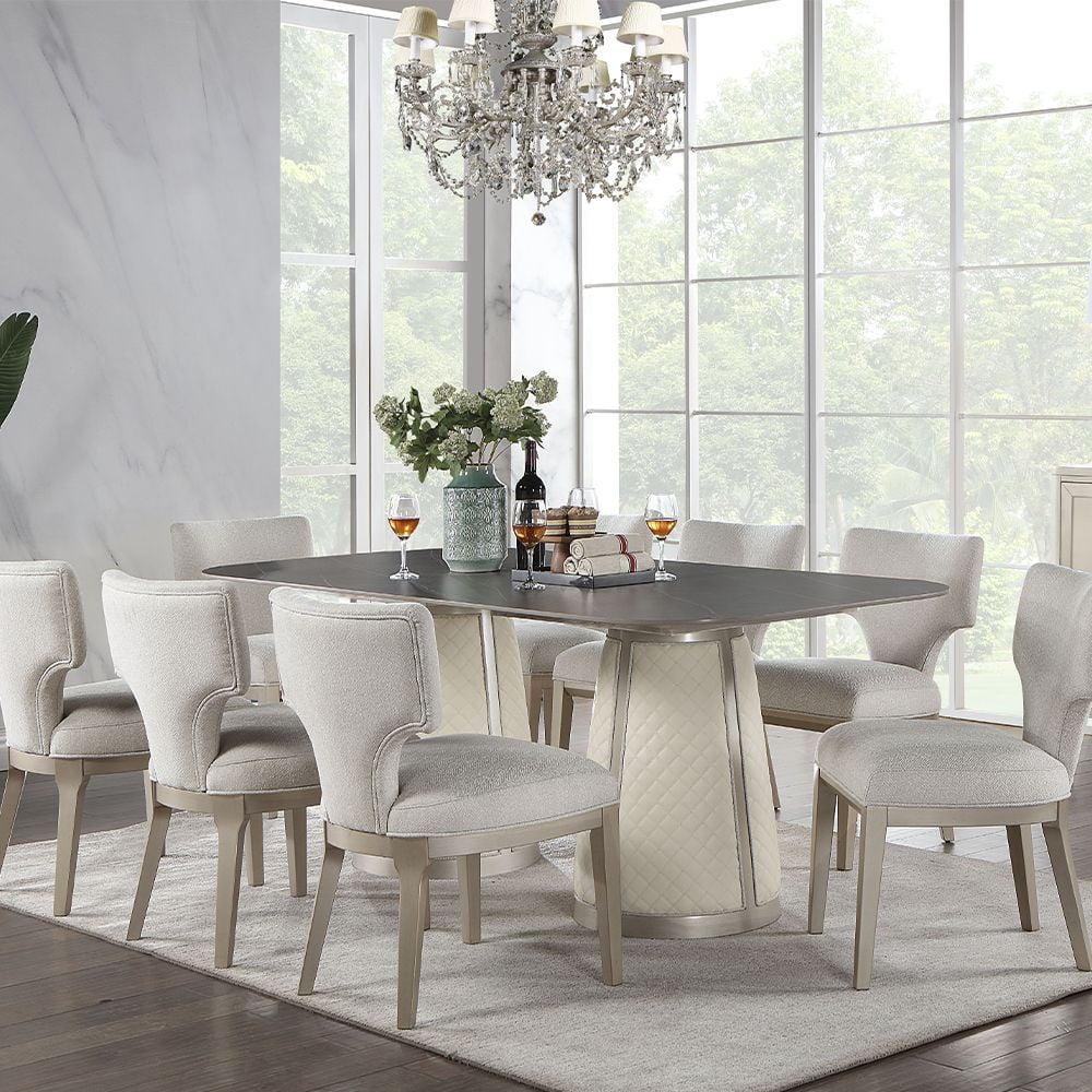 Champagne Finish Rectangular Dining Table with Sintered Stone Top