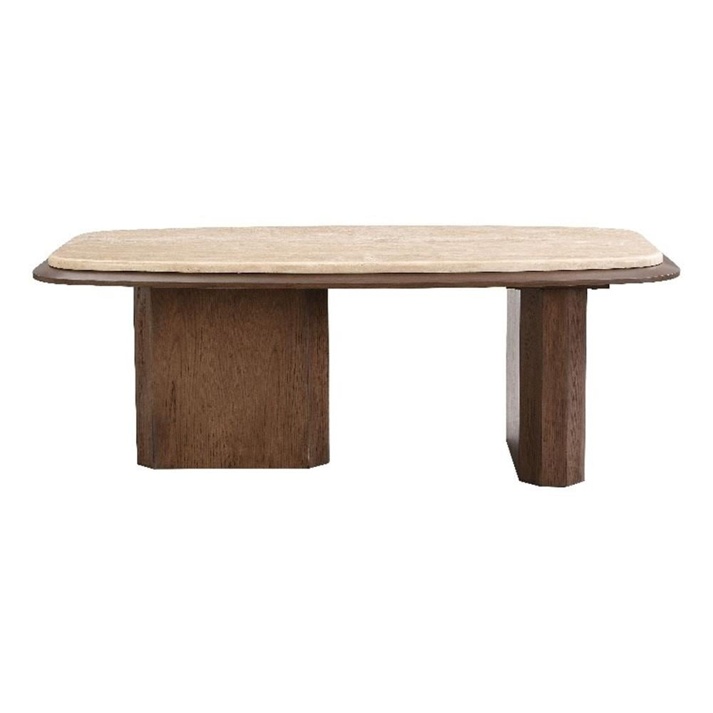 ACME Kasha Coffee Table in Travertine Top & Walnut - Walmart.com