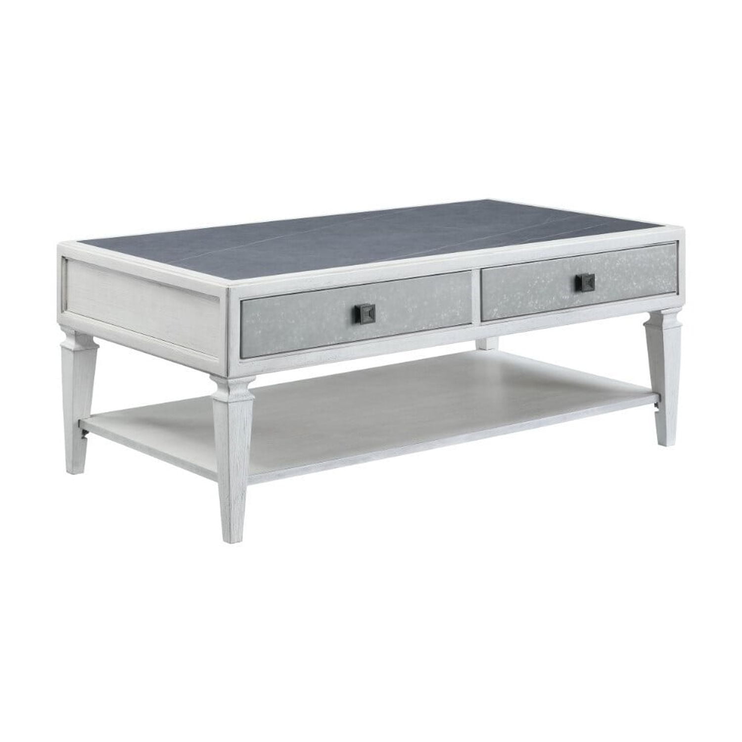 Katia Rustic Gray and White Rectangular Wood Coffee Table with Storage