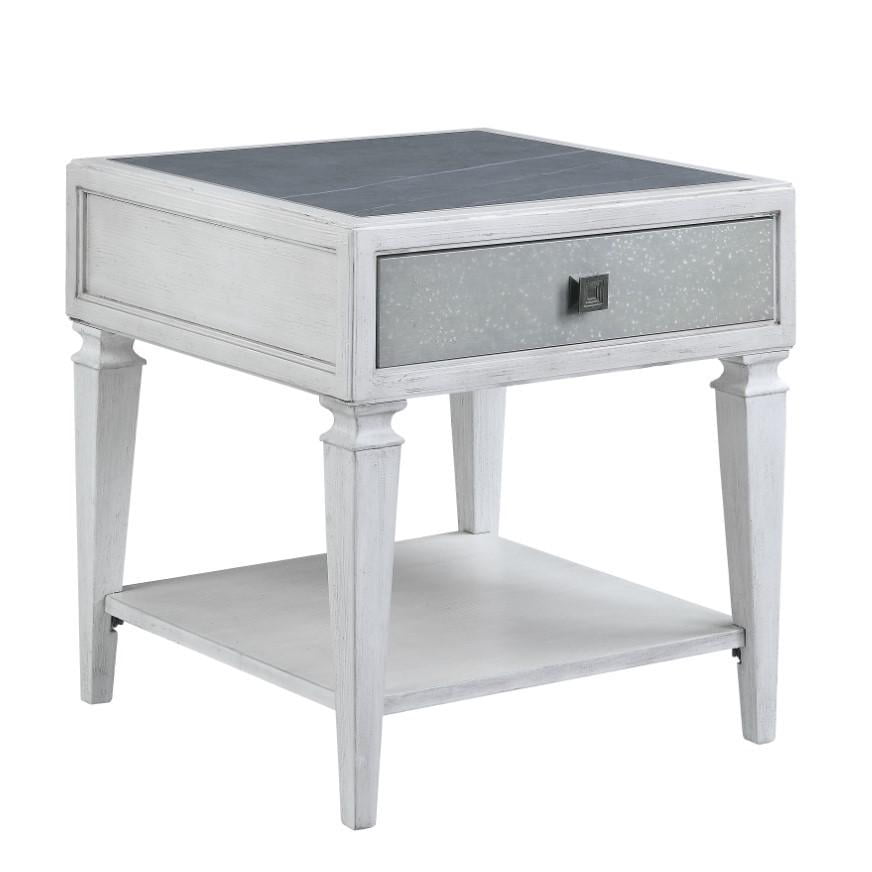 Rustic Gray and Weathered White End Table with Storage Drawer