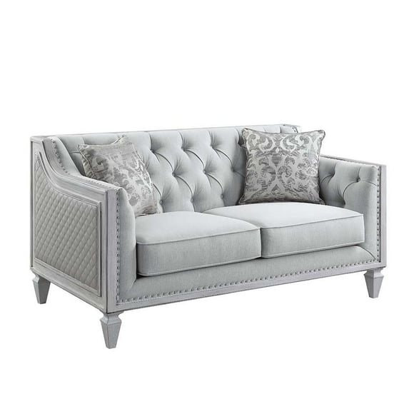 Acme Katia Light Gray Linen & Weathered White Finish Loveseat w/2 Pillows