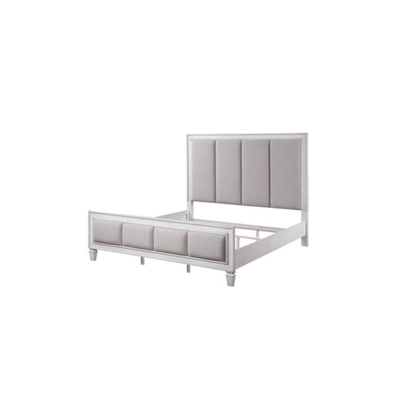 ACME Katia Queen Bed in Light Gray Linen in Rustic Gray & Weathered White