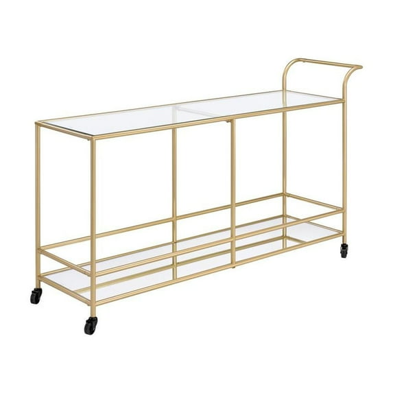 ACME Kenda Rectangular Glass Top Serving Cart in Gold Glass and Mirrored