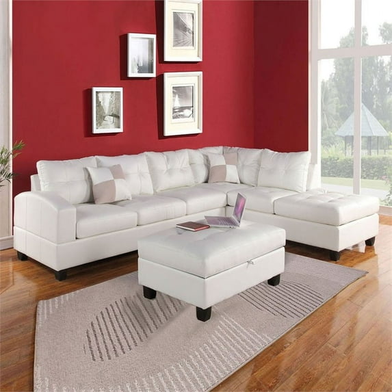 ACME Kiva Reversible Sectional in White Bonded Leather Match