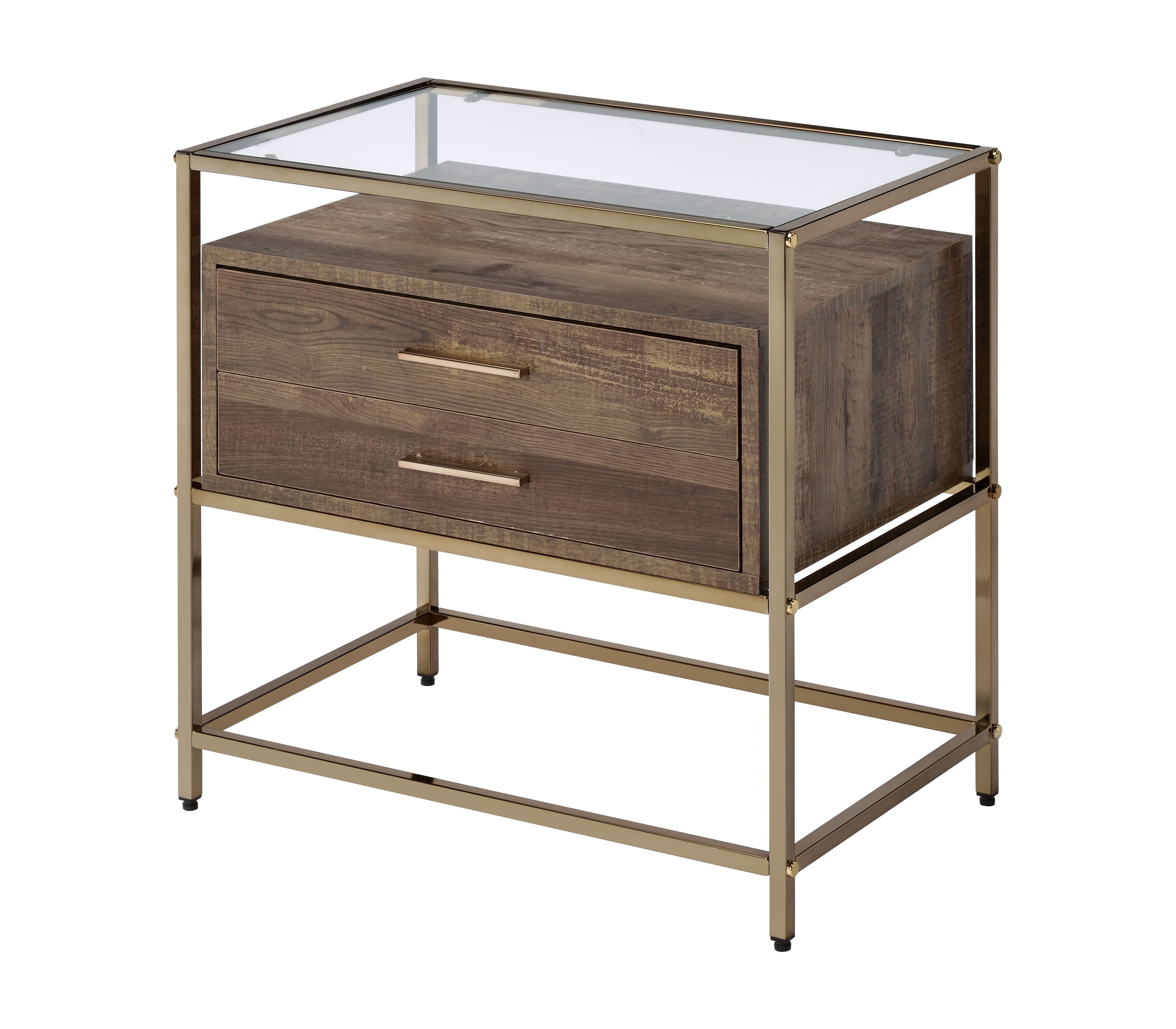 Medium Wood and Gold Rectangular Accent Table with Storage