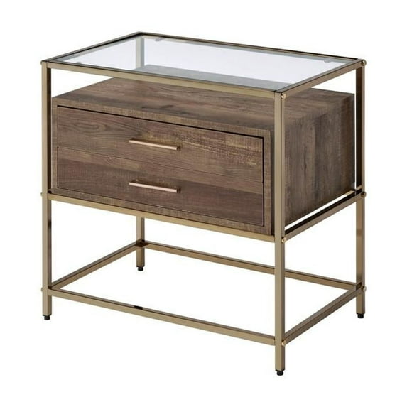 ACME Knave Rectangular Accent Table in Walnut and Champagne