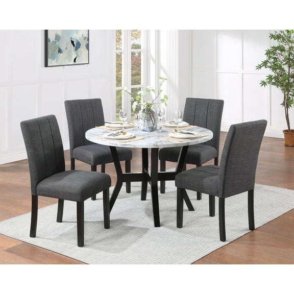 ACME Kusa 5-Piece Wood Dining Set with Engineering Stone Top in Gray and Black