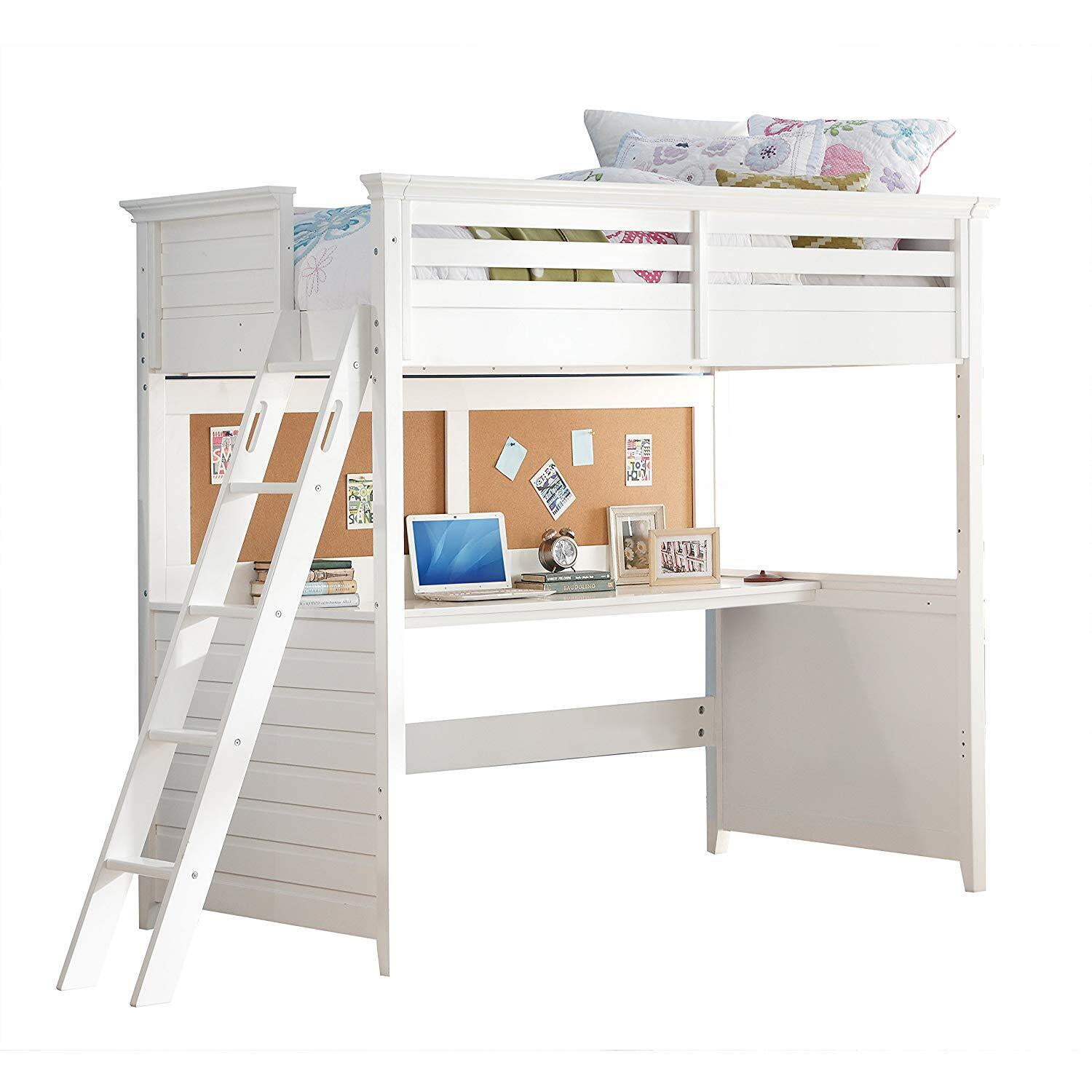 ACME Lacey Wooden Frame Twin Loft Bed with Desk in White