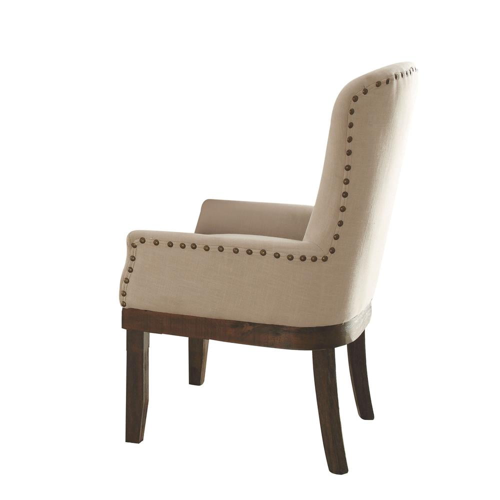 Parsons Beige Linen Wingback Arm Chair with Nailhead Trim