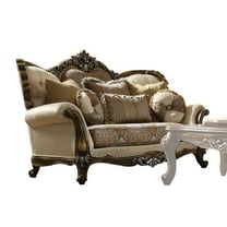 Acme Furniture Latisha Loveseat w/5 Pillows, Tan, Pattern Fabric & Antique Oak  (52116)