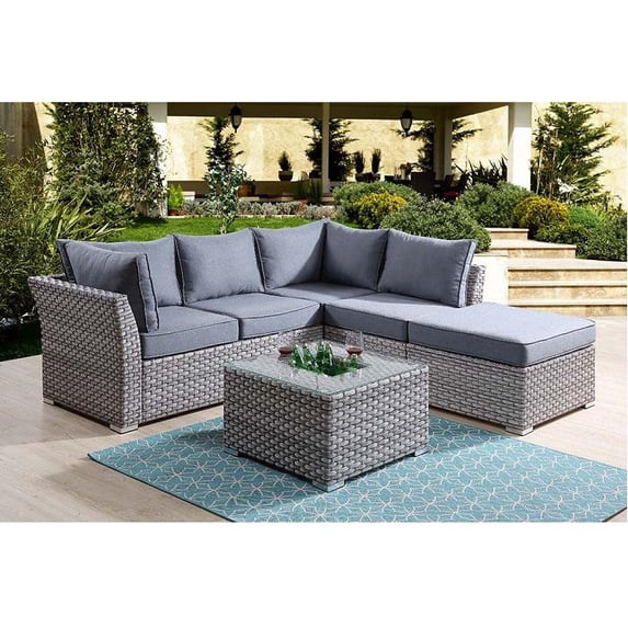 ACME Laurance Patio Sectional Sofa & Cocktail Table, Gray Fabric & Gray Finish