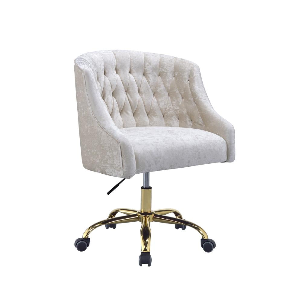 Vintage Cream Velvet Office Chair with Gold Base
